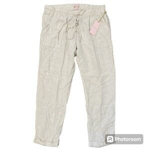 🔴St. Tropez West White And Beige Pinstripe Linen Pants Size XL New With Tags